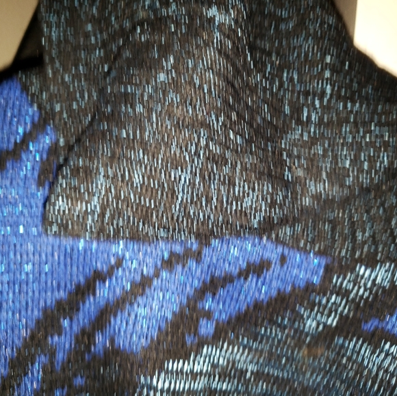 Striking Rochelle Metallic Blue Abstract Knit Sweater - Picture 7 of 13